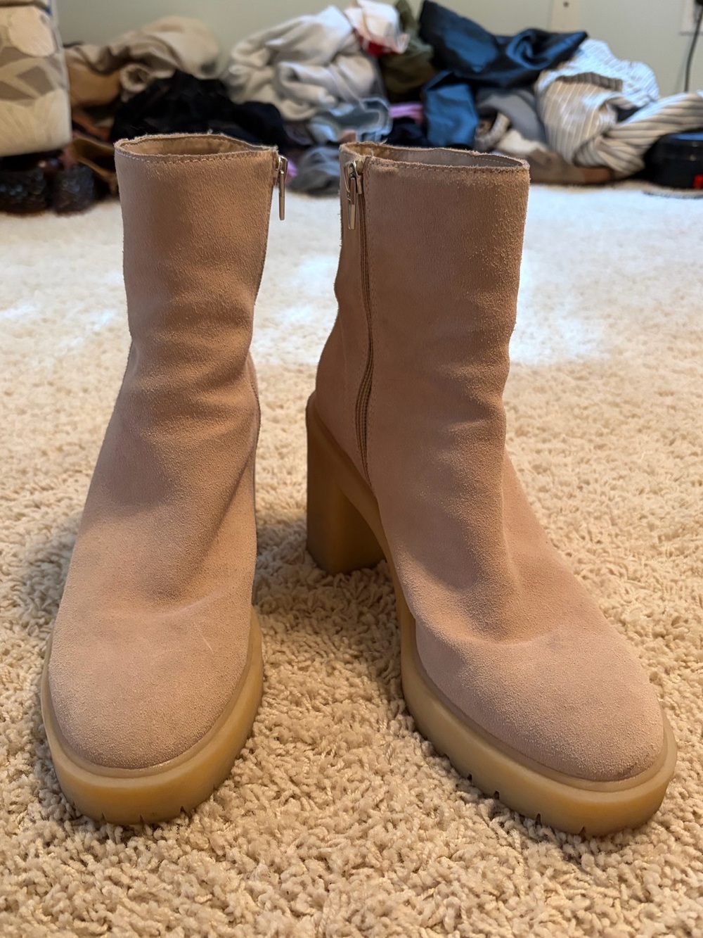 Dolce Vita Beige Suede Platform Ankle Boots